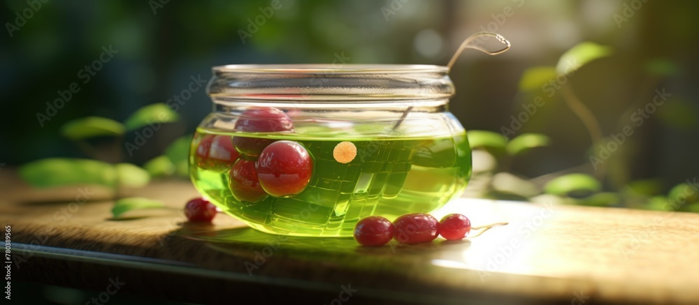 Green tea Macha Jelly and red bean AI generated - obrazy, fototapety, plakaty 