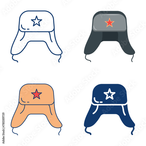 Ushanka hat with ears icon set