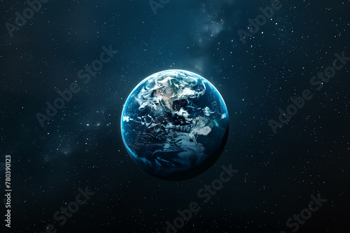 Earth in space among stars and galaxies. Floating in the vast universe concept