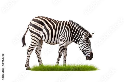 Zebra Standing on Lush Green Field. On a White or Clear Surface PNG Transparent Background.