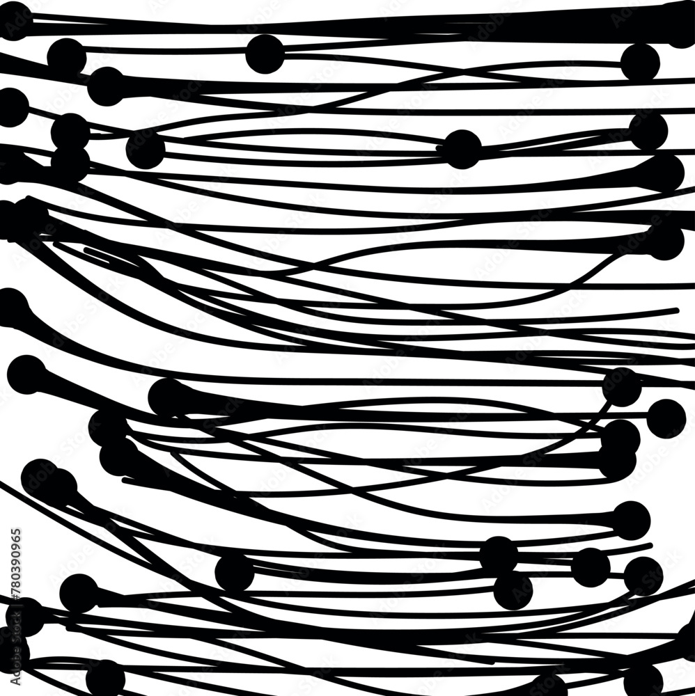 Horizontal lines with thickenings or large dots form texture.