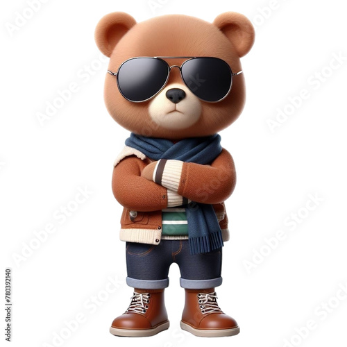 bear standing with arms crossed 3D render illustration