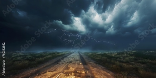 Thunder and lightning, dark clouds in rainstorm environment, lightning and thunder