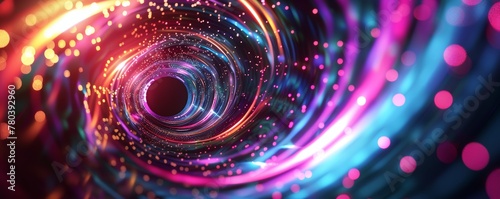 A picture of a colorful shiny tunnel in the style of galaxy and stars and space vibes, Abstract vortex and road hole, swirling and twirling neon walls, AI generated.