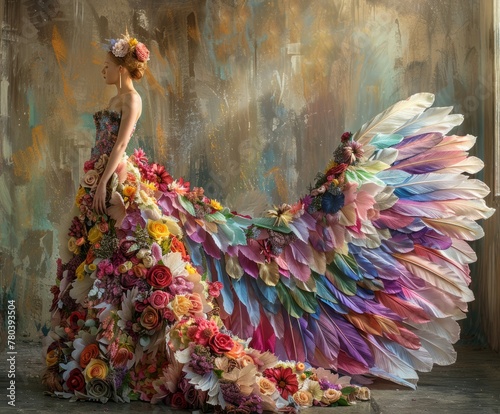 Woman Model, vibrant Magazine, Premium, Angelic gown, dress. Mode. AI Generative
