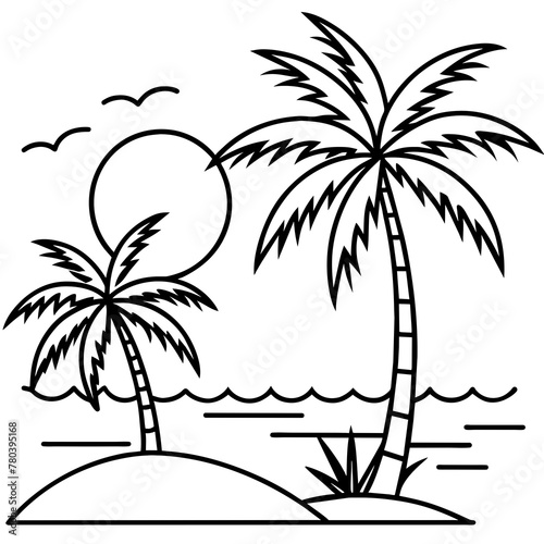      Beautiful seaside view with some coconut palm.
