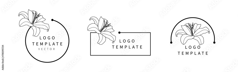 Vector logo design and monogram concept in trendy linear style. Floral frame with lily with space for copying text or letters. Vector logo design and monogram concept in trendy linear style. Floral frame with lily with space for copying text or letters.