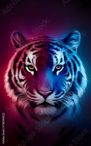 A Tiger in a neon background