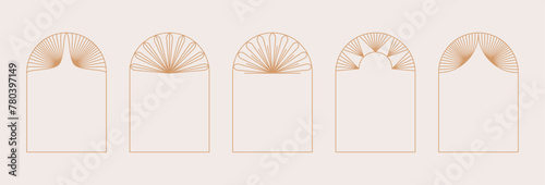 Vector set of design elements and illustrations in simple linear style - boho arch logo design elements and frames for social media stories and posts © venimo