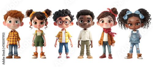 Cute Cartoon Realistic Happy Children Characters Set
