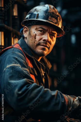 A man in a hard hat and overalls is guiding a pipe into position for drill work in an industrial setting. He is focused and methodical in his actions, ensuring the equipment is properly aligned © Vit