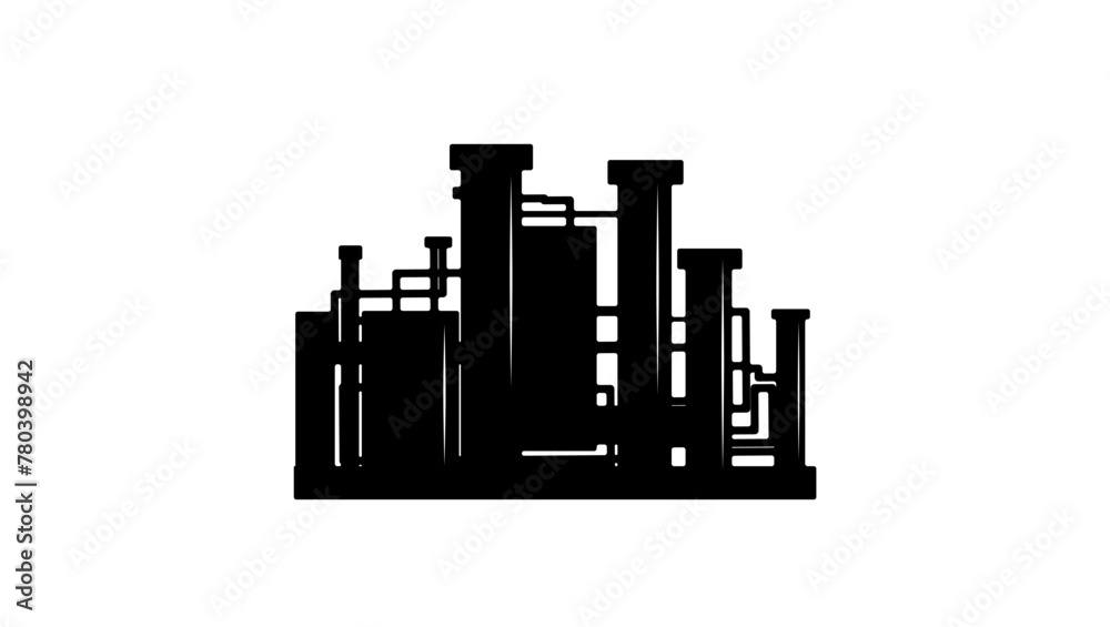 oil factory, black isolated silhouette