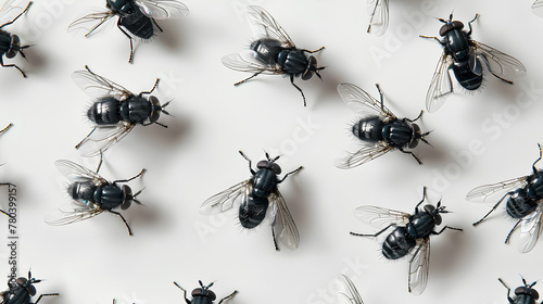 black flies on white background