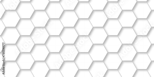 Seamless pattern with hexagons. 3d Hexagonal structure futuristic white background and Embossed Hexagon. Hexagonal honeycomb pattern background with space for text. Abstract Technology, Futuristic.