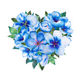 Mother's day heart with blue blossom and green leaves isolated on white