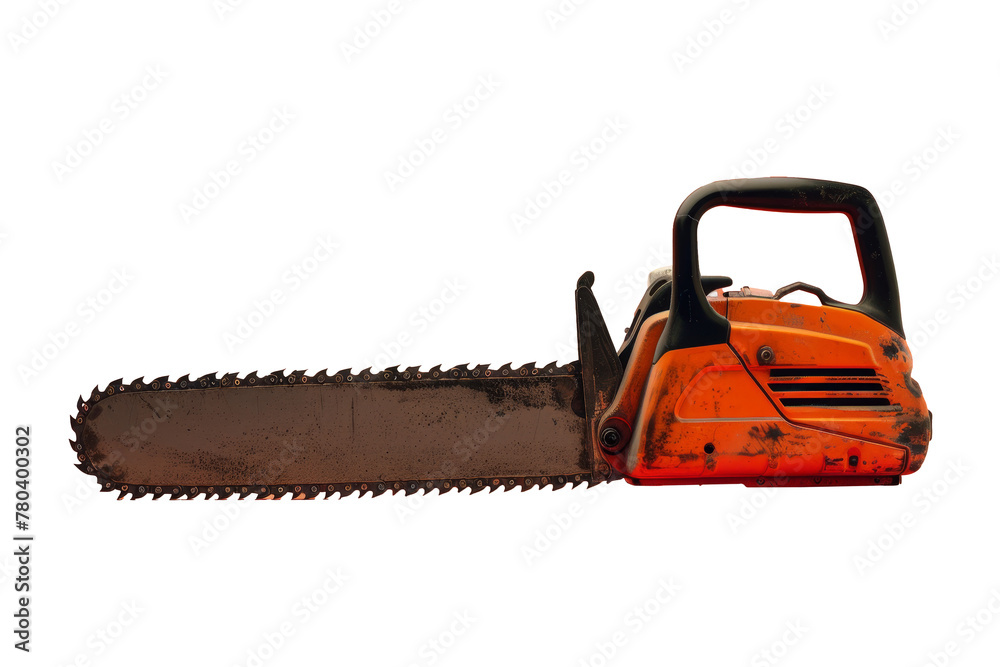 Rusty Orange Chainsaw on Checkered Background