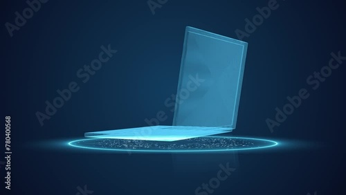 xComputer laptop in simple hud particle wireframe scanning effect animation
