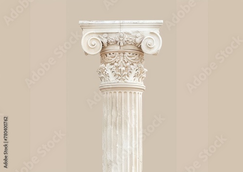 An ancient old column in the style of persian and roman architecture design, isolated on beige background, AI Generated. photo