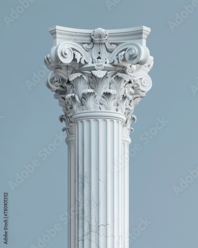 An ancient old column in the style of persian and roman architecture design, isolated on blue background, AI Generated.