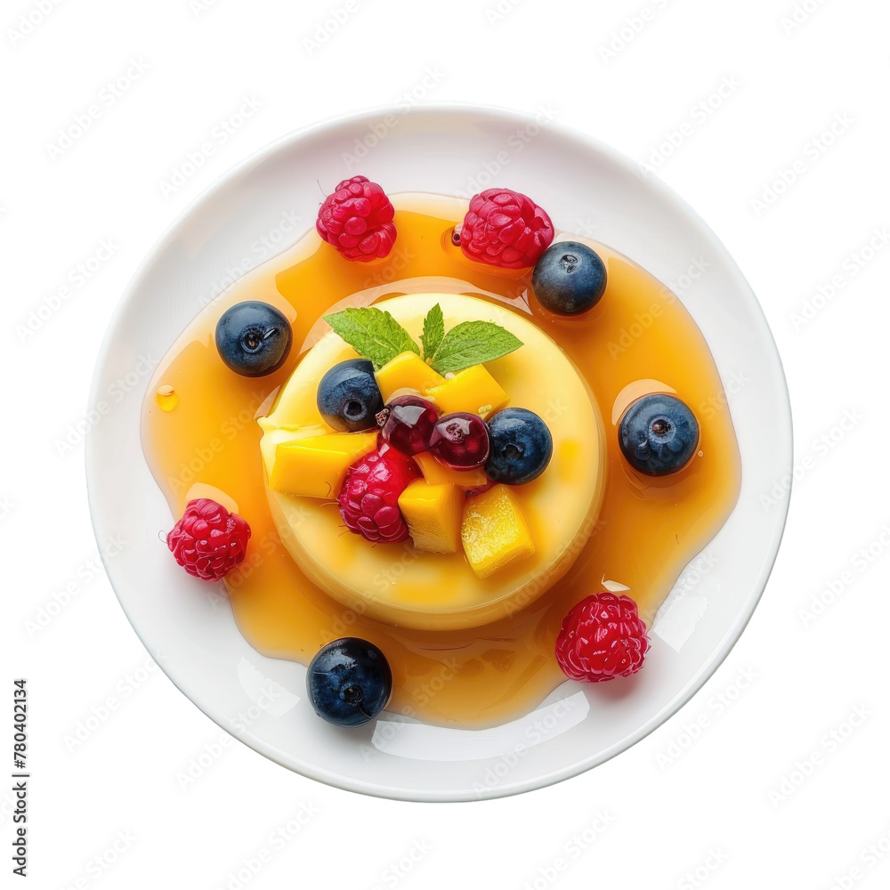 Fruit kebabs on a plate with drizzled syrup Fruit kebabs on a plate with drizzled syrup