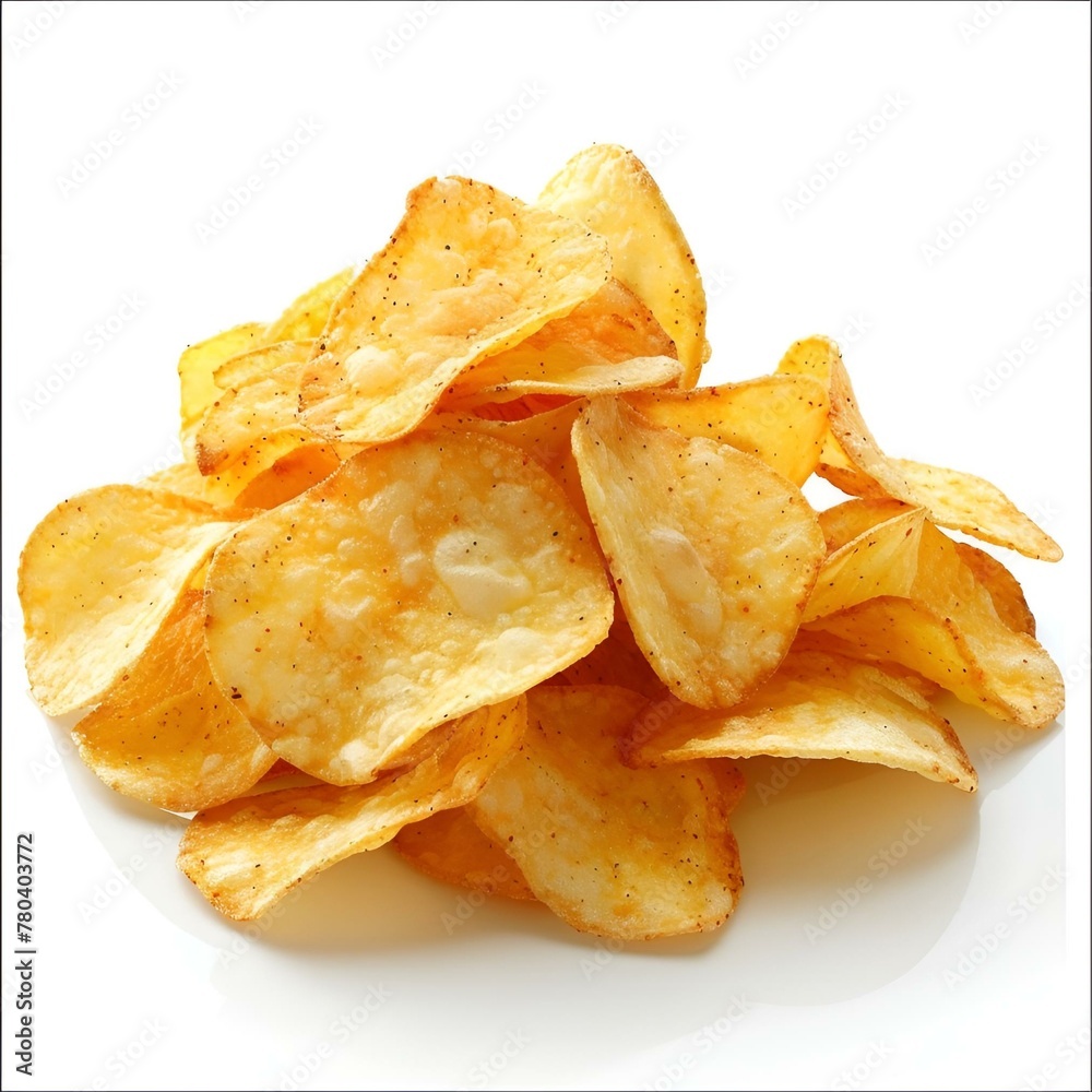 AI generated illustration of a stack of chips on a white background AI generated illustration of a stack of chips on a white background