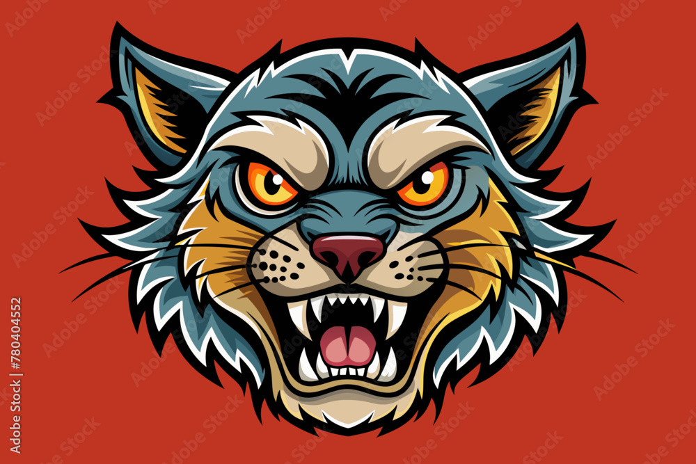 angry cat face vintage 
comics mascot style