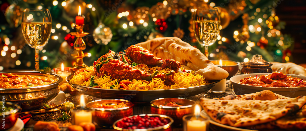 Festive Feast: A Christmas Table Set with Turkey and Wine, Illuminated by the Warmth of Family and Tradition Festive Feast: A Christmas Table Set with Turkey and Wine, Illuminated by the Warmth of Family and Tradition