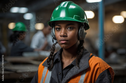 AI generated illustration of a young female worker at a construction site