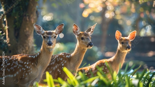 AI-generated illustration of Three young deer in the forest © Wirestock