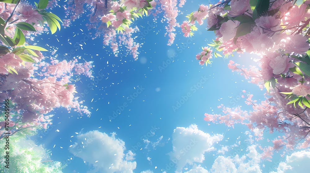 Digital fantasy cherry blossoms under the blue sky poster web page PPT background