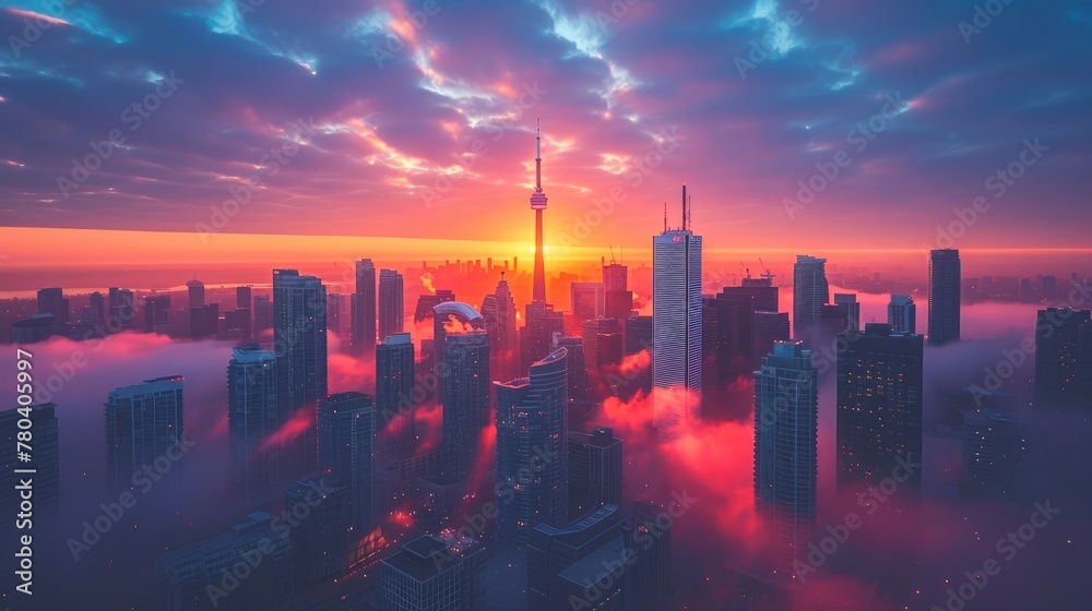 Naklejka premium Metropolitan Glow: Toronto Skyscrapers at Dusk
