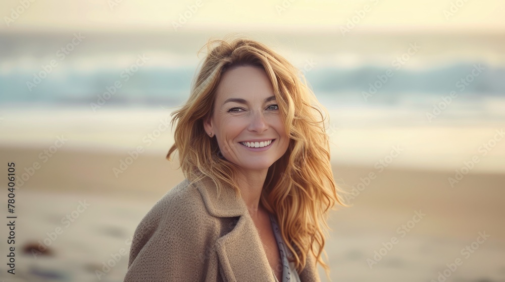 Radiant 40-Year-Old Blonde Enjoying Beach Stroll Radiant 40-Year-Old Blonde Enjoying Beach Stroll