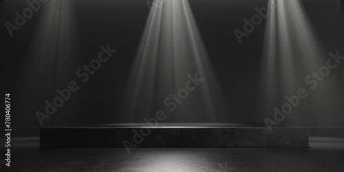  Dark grey black background with a spotlight   empty space for product display or advertising  empty black room studio  black podium