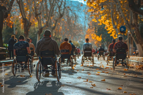 Wallpaper Mural AI-generated illustration of people in wheelchairs cycling down Autumn Street Torontodigital.ca