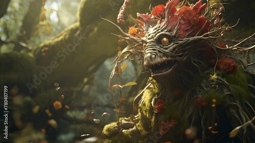 AI generated illustration of mythical creature of a fantasy forest