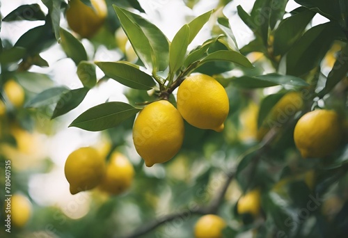 AI generated illustration of ripe lemons on a tree branch