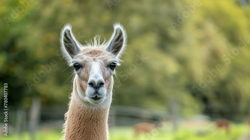 Portrait of a Llama in nature close-up with soft fur and curious eyes on a serene day © Superhero Woozie