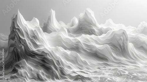 An exquisite 3D abstract of monochromatic waves, showcasing a textured surface that evokes a tranquil and delicate fabric-like appearance. Generative AI