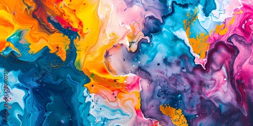 A vivid explosion of chromatic hues mesmerizes in this captivating marble ink abstract symphony.