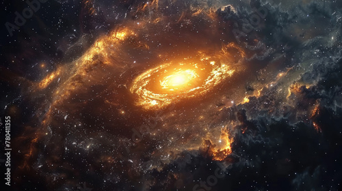 5h Panoramic shot of a distant galaxy, with swirling nebulae, glittering star clusters, and mysterious black holes, showcasing the vastness and beauty of outer space.