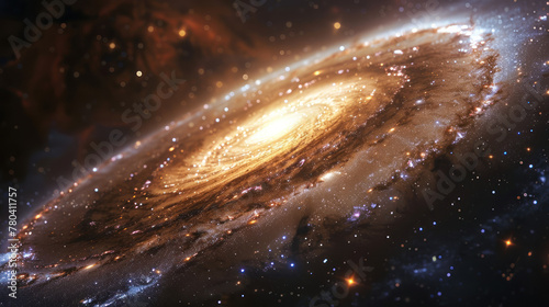 5h Panoramic shot of a distant galaxy, with swirling nebulae, glittering star clusters, and mysterious black holes, showcasing the vastness and beauty of outer space.