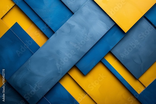 Minimalist and basic design, composed of geometric shapes in blue and yellow gradient. © Fayrin