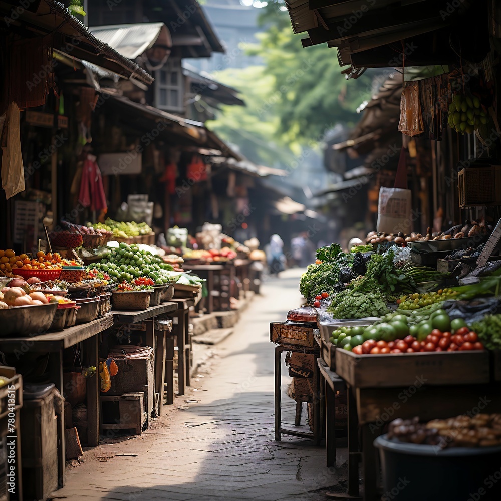an alleyway is filled with a variety of vegetables and fruits