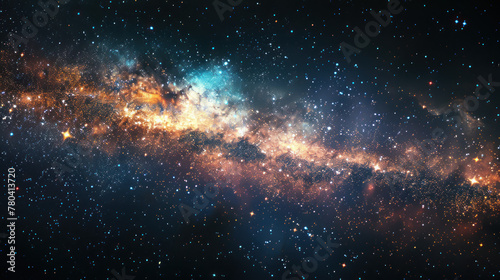 5h Panoramic shot of a distant galaxy, with swirling nebulae, glittering star clusters, and mysterious black holes, showcasing the vastness and beauty of outer space.