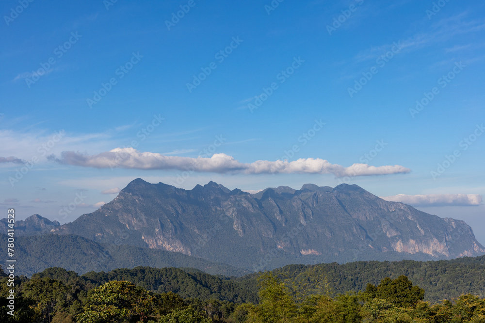 Mountain landscape, Doi Luang Chiang Dao There are clouds in the clear sky. Beautiful mountain view in Thailand