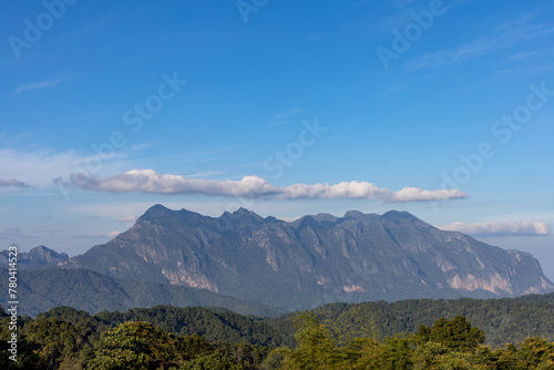 Mountain landscape, Doi Luang Chiang Dao There are clouds in the clear sky. Beautiful mountain view in Thailand