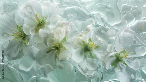 white and green crab apple flowers are on a window background poster 