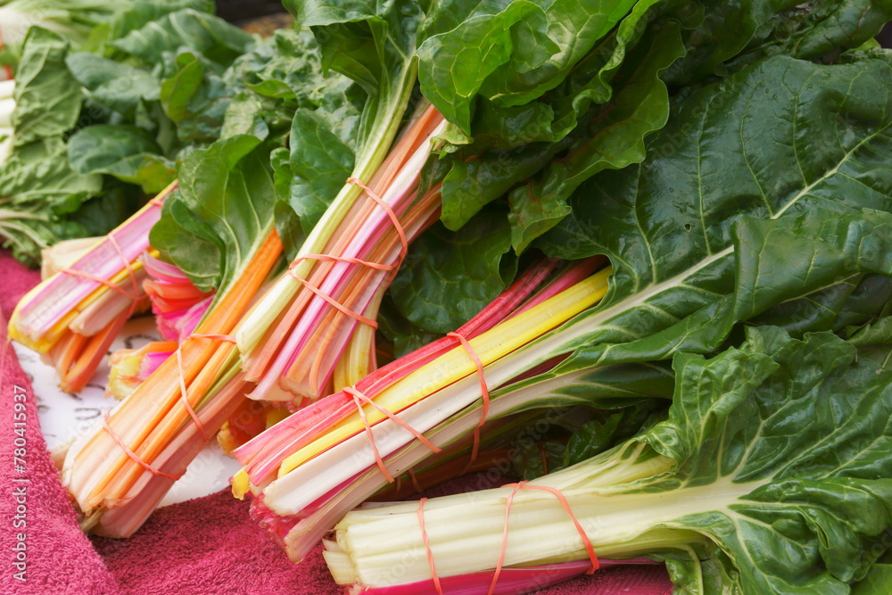 Closeup of bundles of Swiss Chard leaves Closeup of bundles of Swiss Chard leaves