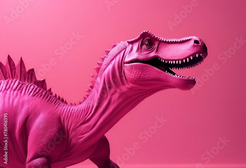 AI generated illustration of a pink dinosaur figurine on a pink background