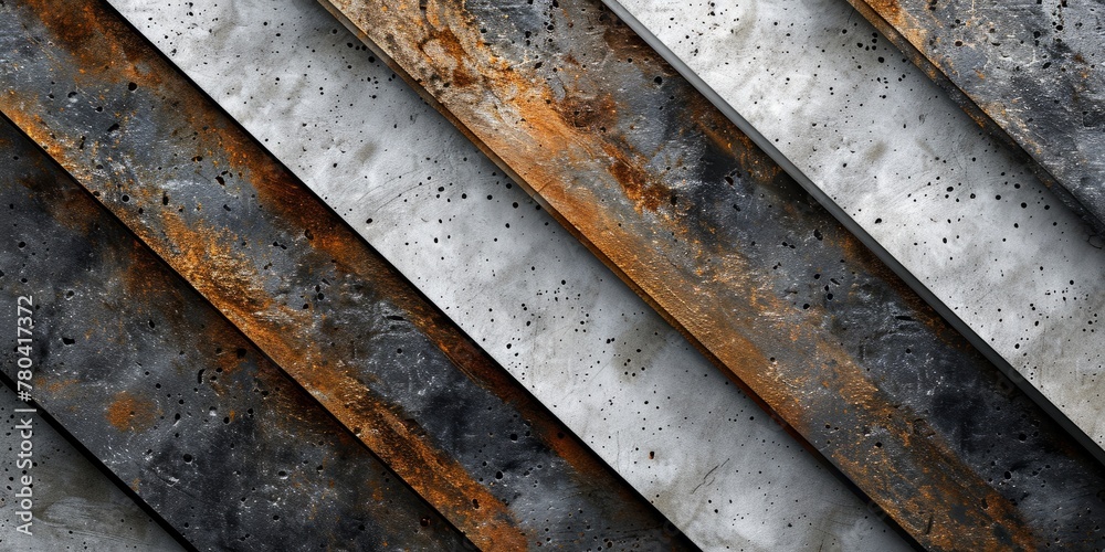 Graphic design with diagonal lines, depth, and a rusted metal texture, in a 3D close-up perspective, rendered in a stark contrast of white and black colors Graphic design with diagonal lines, depth, and a rusted metal texture, in a 3D close-up perspective, rendered in a stark contrast of white and black colors